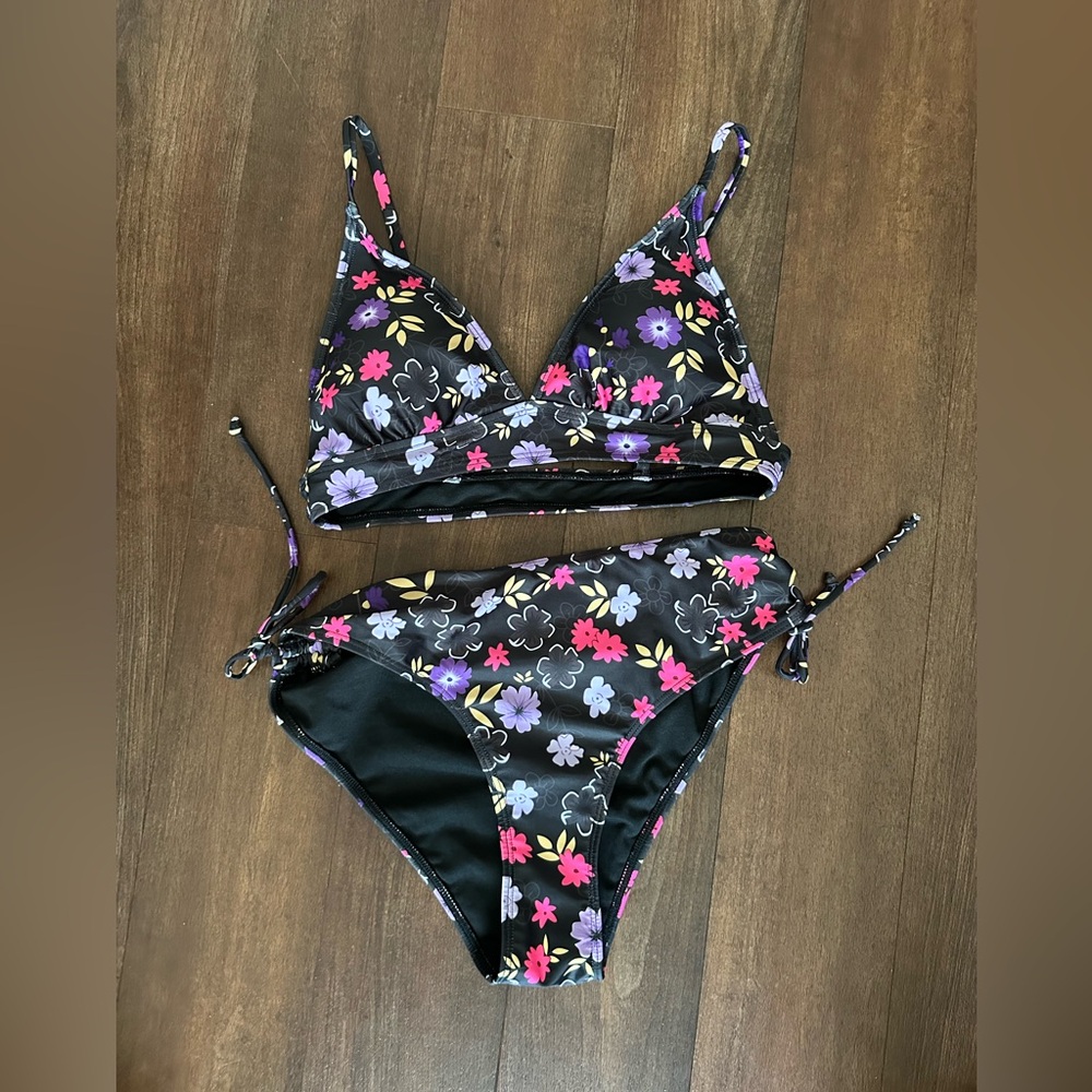 Amazon Black Bikini with Purple and Yellow Floral Design